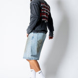 Dirty Wash Denim Jorts With Total Stud Detail - Liquor n Poker