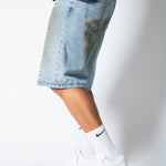 Dirty Wash Denim Jorts With Total Stud Detail - Liquor n Poker