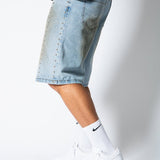 Dirty Wash Denim Jorts With Total Stud Detail - Liquor n Poker
