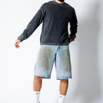 Dirty Wash Denim Jorts With Total Stud Detail - Liquor n Poker