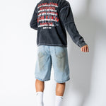 Dirty Wash Denim Jorts With Total Stud Detail - Liquor n Poker