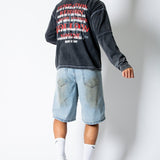 Dirty Wash Denim Jorts With Total Stud Detail - Liquor n Poker
