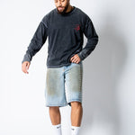 Dirty Wash Denim Jorts With Total Stud Detail - Liquor n Poker