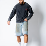 Dirty Wash Denim Jorts With Total Stud Detail - Liquor n Poker