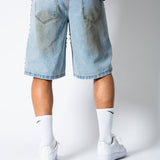 Dirty Wash Denim Jorts With Total Stud Detail - Liquor n Poker