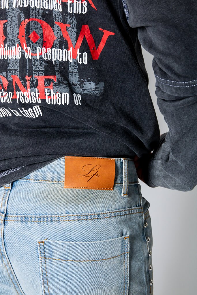 Dirty Wash Denim Jorts With Total Stud Detail - Liquor n Poker
