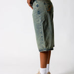 Dirty Wash Jorts With Back Pocket Embroidery - Liquor n Poker