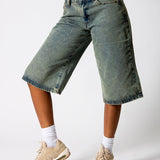Dirty Wash Jorts With Back Pocket Embroidery - Liquor n Poker