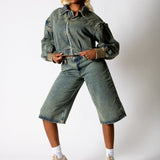 Dirty Wash Jorts With Back Pocket Embroidery - Liquor n Poker