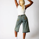 Dirty Wash Jorts With Back Pocket Embroidery - Liquor n Poker