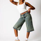 Dirty Wash Jorts With Back Pocket Embroidery - Liquor n Poker