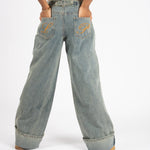 Dirty Wash Mid Rise Baggy Jeans - Liquor n Poker