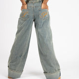 Dirty Wash Mid Rise Baggy Jeans - Liquor n Poker