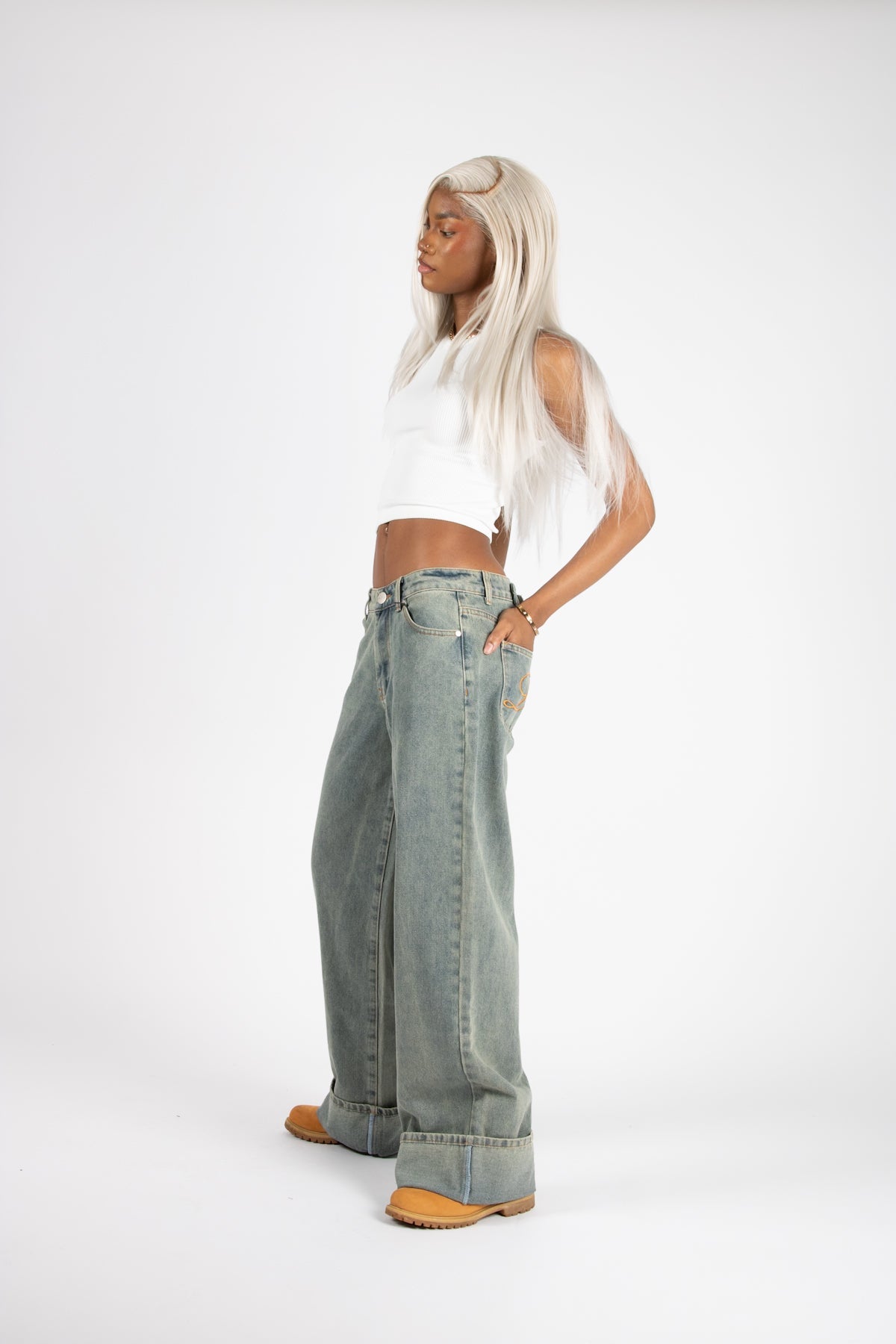 Dirty Wash Mid Rise Baggy Jeans - Liquor n Poker
