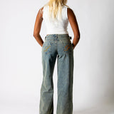 Dirty Wash Mid Rise Straight Leg Jeans (No Turn Up) - Liquor n Poker