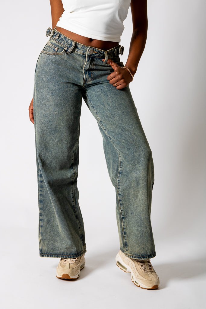 Dirty Wash Mid Rise Straight Leg Jeans (No Turn Up) - Liquor n Poker