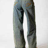 Dirty Wash Mid Rise Straight Leg Jeans (No Turn Up) - Liquor n Poker