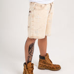 Distressed Cross Denim Shorts In Beige - Liquor n Poker