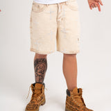 Distressed Cross Denim Shorts In Beige - Liquor n Poker