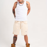 Distressed Cross Denim Shorts In Beige - Liquor n Poker