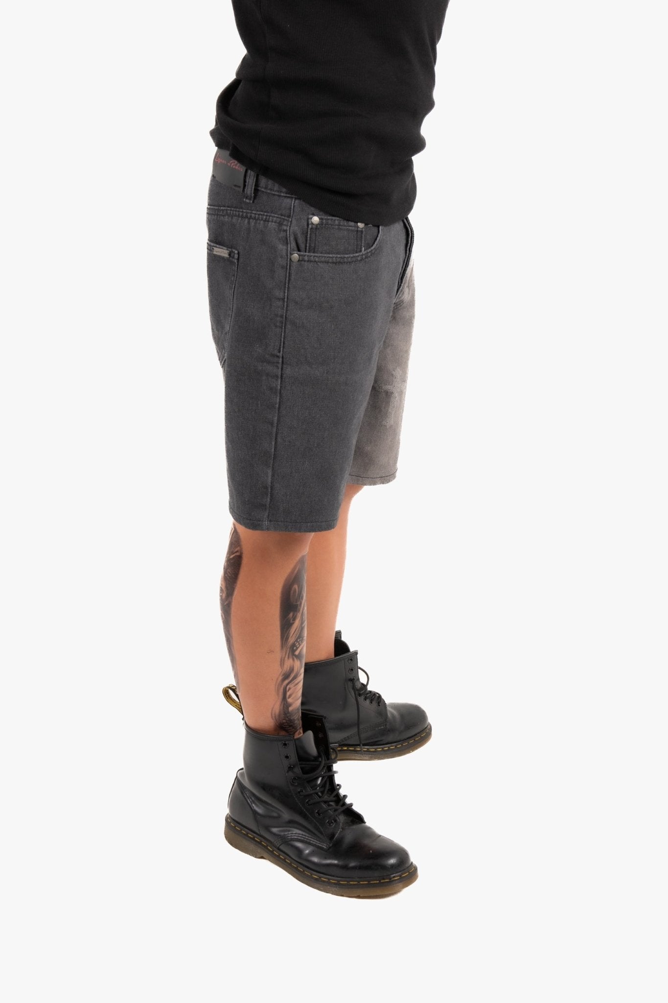 Distressed Cross Denim Shorts In Black Wash - Liquor n Poker