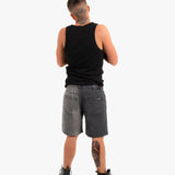 Distressed Cross Denim Shorts In Black Wash - Liquor n Poker
