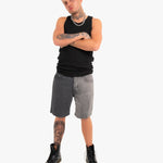 Distressed Cross Denim Shorts In Black Wash - Liquor n Poker