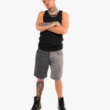 Distressed Cross Denim Shorts In Black Wash - Liquor n Poker