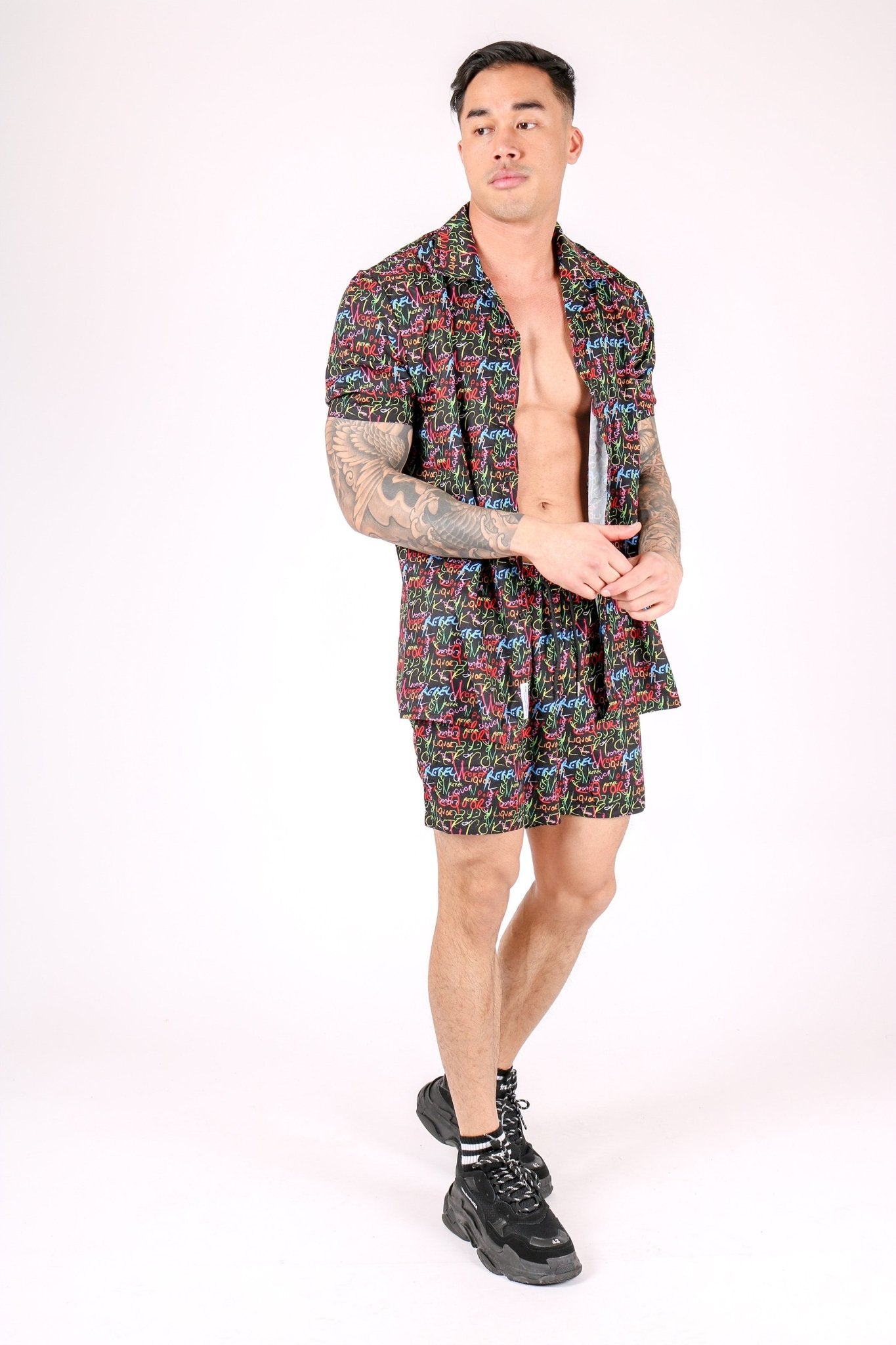 Downtown Graffiti Printed Revere Collar Shirt - Liquor n Poker