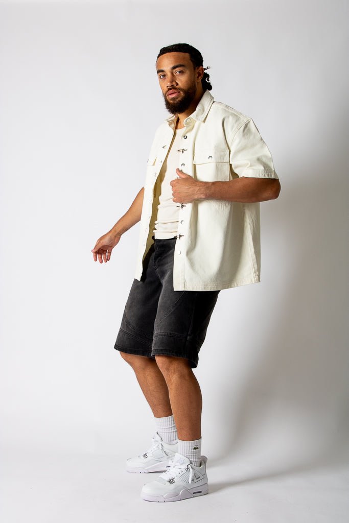 Ecru Fireman Clasp Detail Denim Shirt - Liquor n Poker