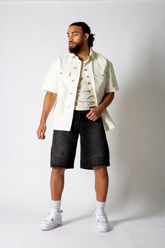 Ecru Fireman Clasp Detail Denim Shirt - Liquor n Poker
