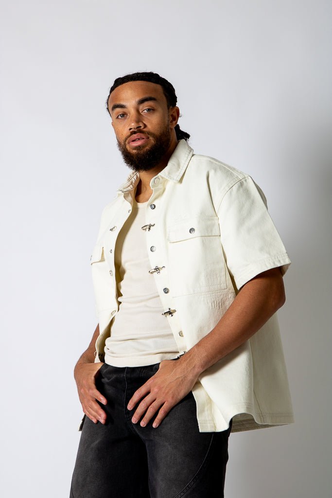 Ecru Fireman Clasp Detail Denim Shirt - Liquor n Poker