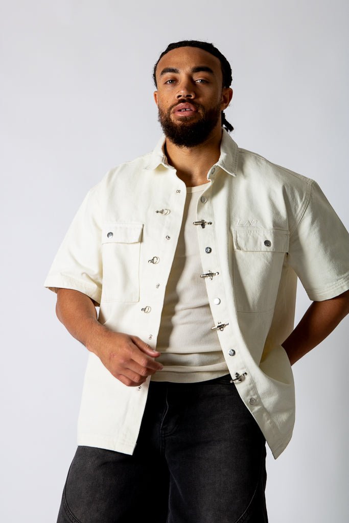 Ecru Fireman Clasp Detail Denim Shirt - Liquor n Poker