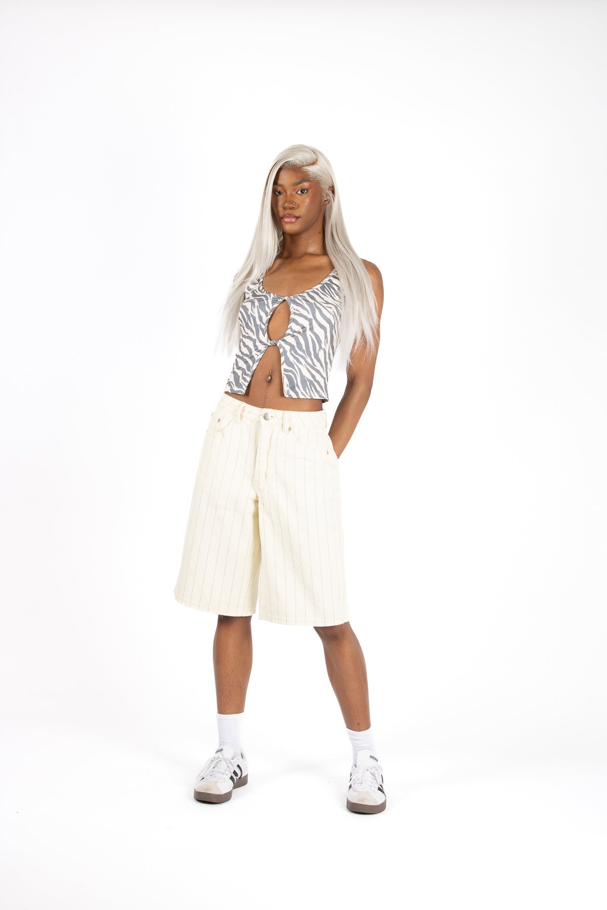 Ecru Pinstripe Denim Jorts - Liquor n Poker