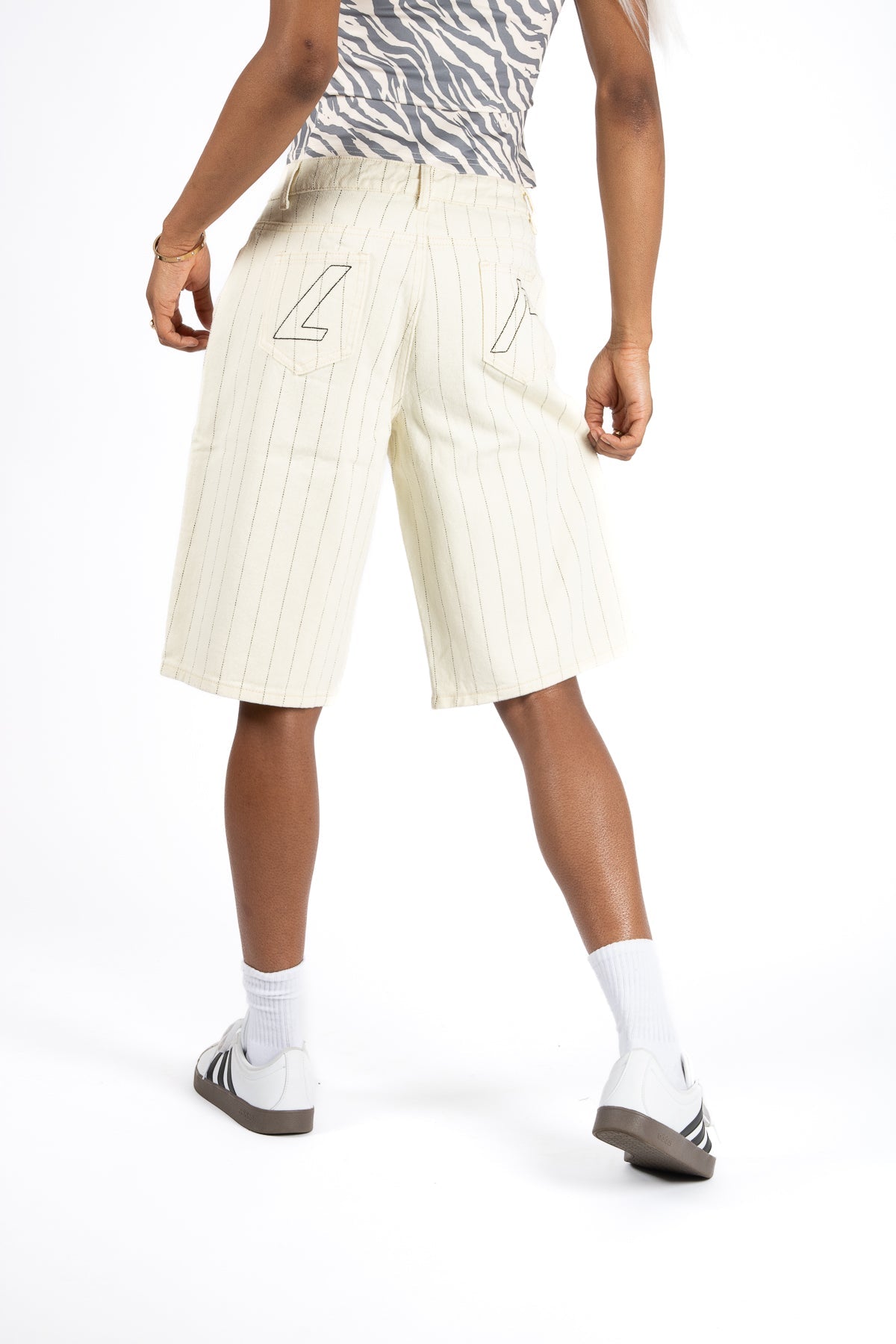 Ecru Pinstripe Denim Jorts - Liquor n Poker