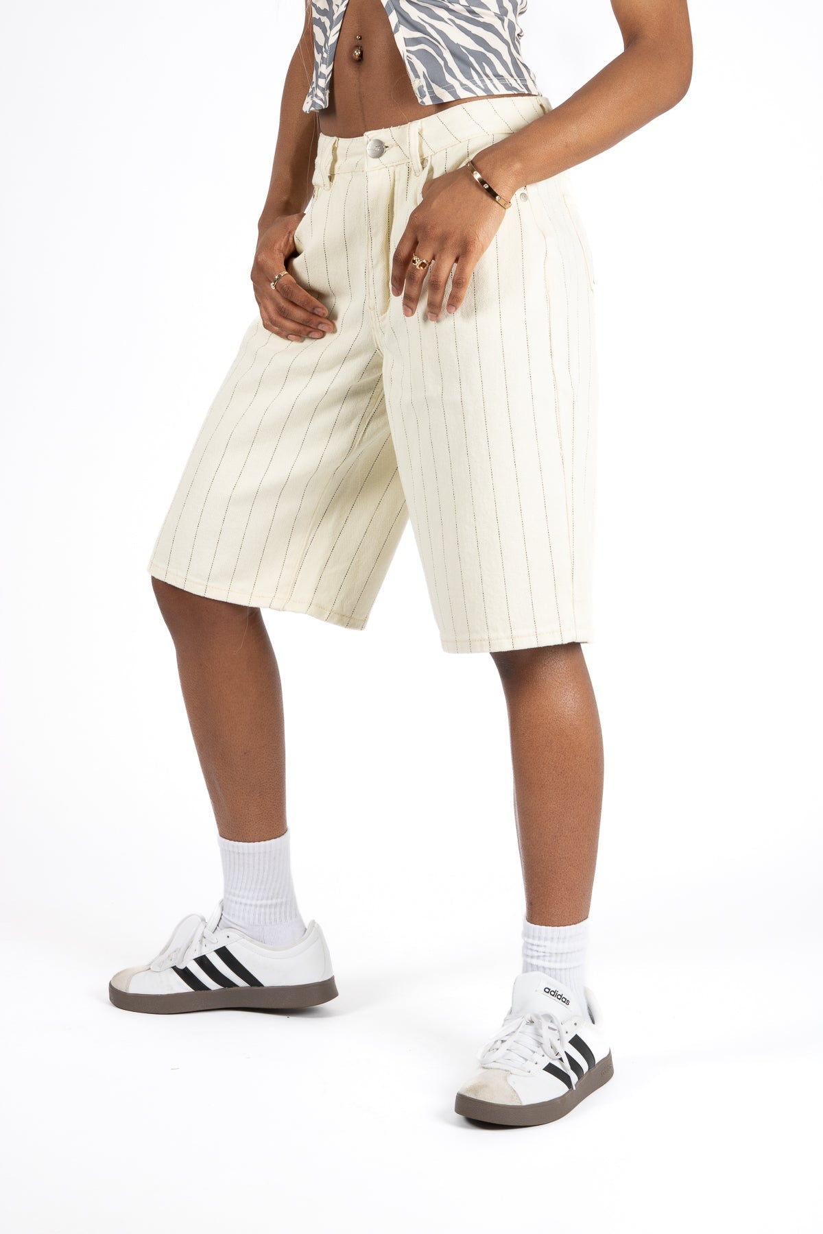 Ecru Pinstripe Denim Jorts - Liquor n Poker
