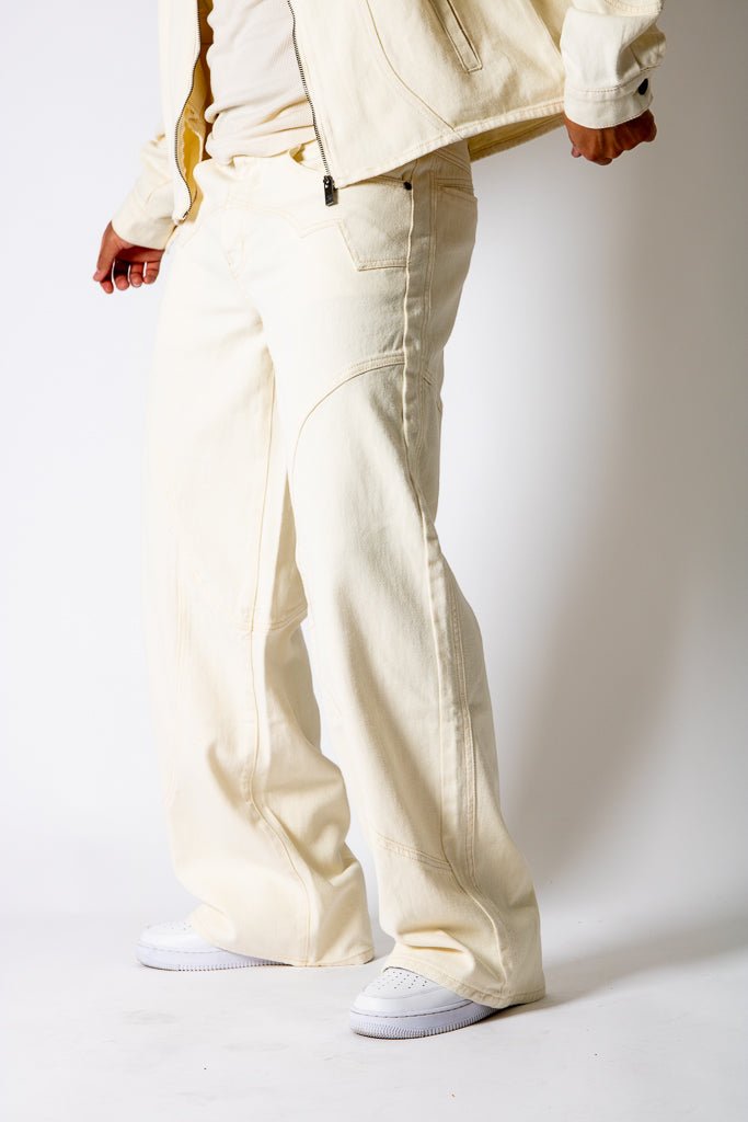 Ecru Seam Detail Baggy Jeans - Liquor n Poker