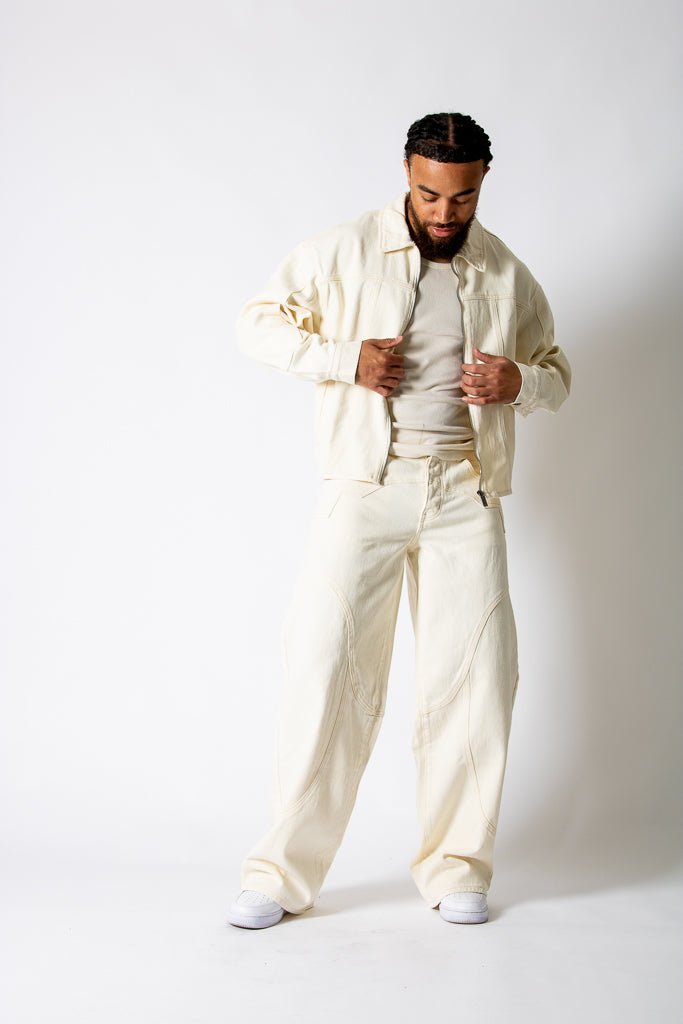 Ecru Seam Detail Baggy Jeans - Liquor n Poker