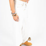 Ecru Tie Waist Detail Straight Leg Jean - Liquor n Poker