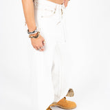 Ecru Tie Waist Detail Straight Leg Jean - Liquor n Poker