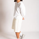 Ecru Wash Denim Jorts With Total Stud Detail - Liquor n Poker
