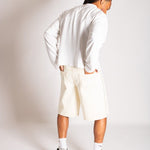 Ecru Wash Denim Jorts With Total Stud Detail - Liquor n Poker