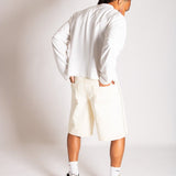 Ecru Wash Denim Jorts With Total Stud Detail - Liquor n Poker