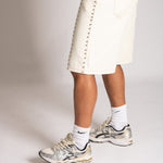 Ecru Wash Denim Jorts With Total Stud Detail - Liquor n Poker