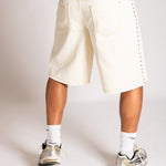 Ecru Wash Denim Jorts With Total Stud Detail - Liquor n Poker