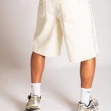 Ecru Wash Denim Jorts With Total Stud Detail - Liquor n Poker