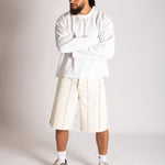 Ecru Wash Denim Jorts With Total Stud Detail - Liquor n Poker