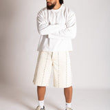 Ecru Wash Denim Jorts With Total Stud Detail - Liquor n Poker