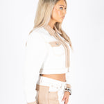 Ecru Western Faux Suede Brown Panel Denim Jacket - Liquor n Poker