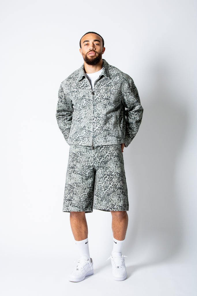 Faded Leopard Print Denim Jorts - Liquor n Poker